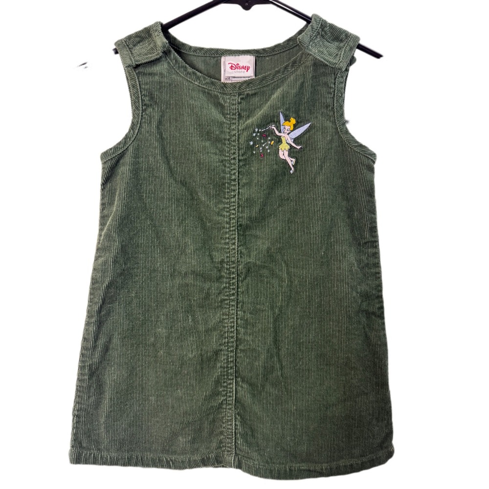 VTG Disney Store Tinkerbell Corduroy Jumper Dress Girls Size 2T‎ Green Olive